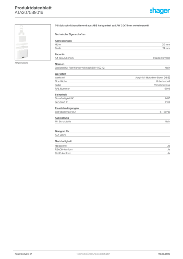 Bild Hager Produktdatenblatt ATA207589016 | Hager Schweiz