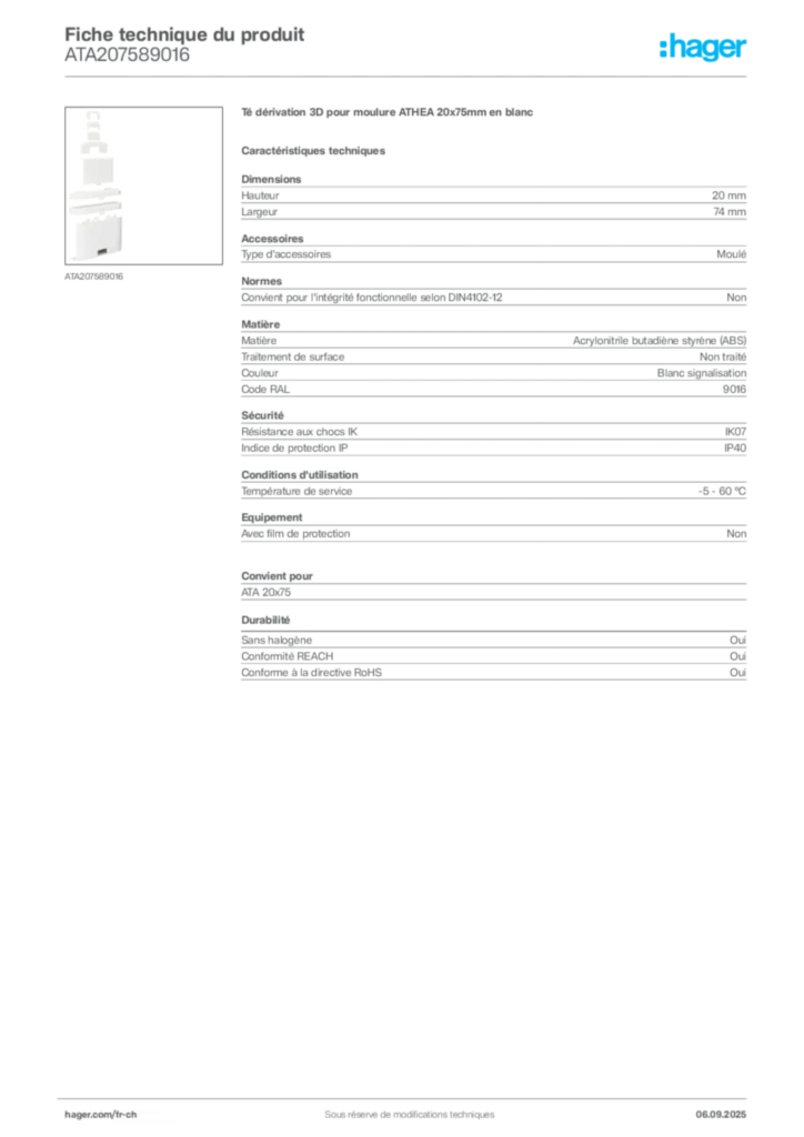 Image Hager Fiche technique du produit ATA207589016 | Hager Suisse