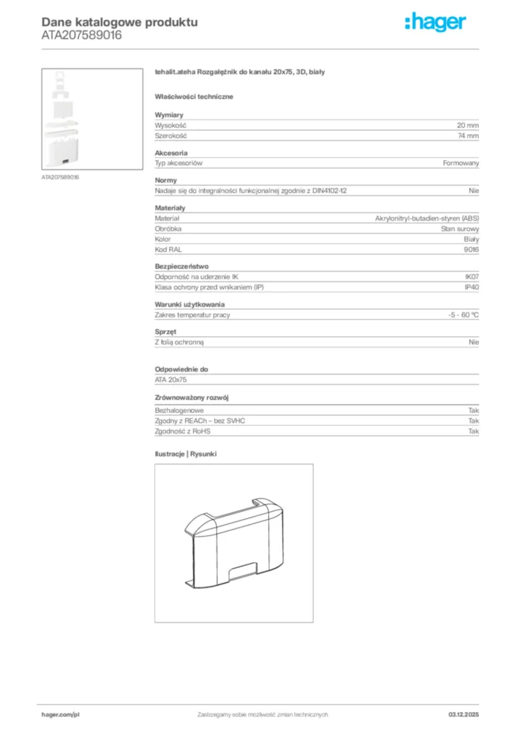 Zdjęcie Hager Dane katalogowe produktu ATA207589016 | Hager Polska