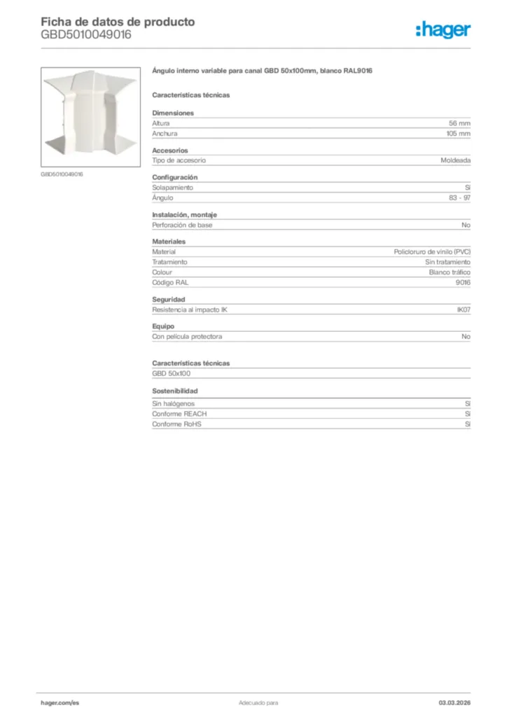 Imagen Hager Ficha de datos de producto GBD5010049016 | Hager España