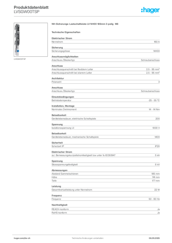Bild Hager Produktdatenblatt LVSGW00TSP | Hager Schweiz