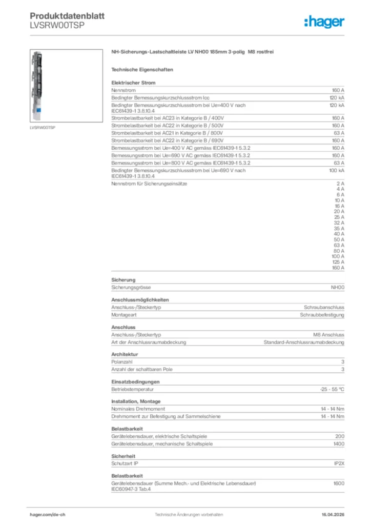 Bild Hager Produktdatenblatt LVSRW00TSP | Hager Schweiz
