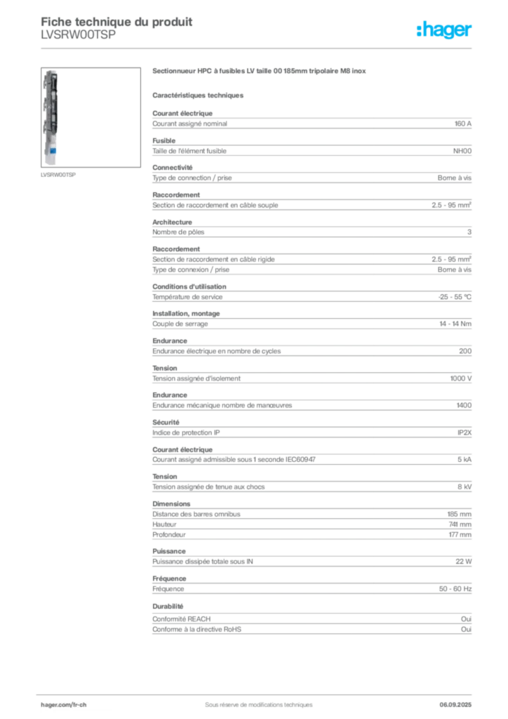 Image Hager Fiche technique du produit LVSRW00TSP | Hager Suisse