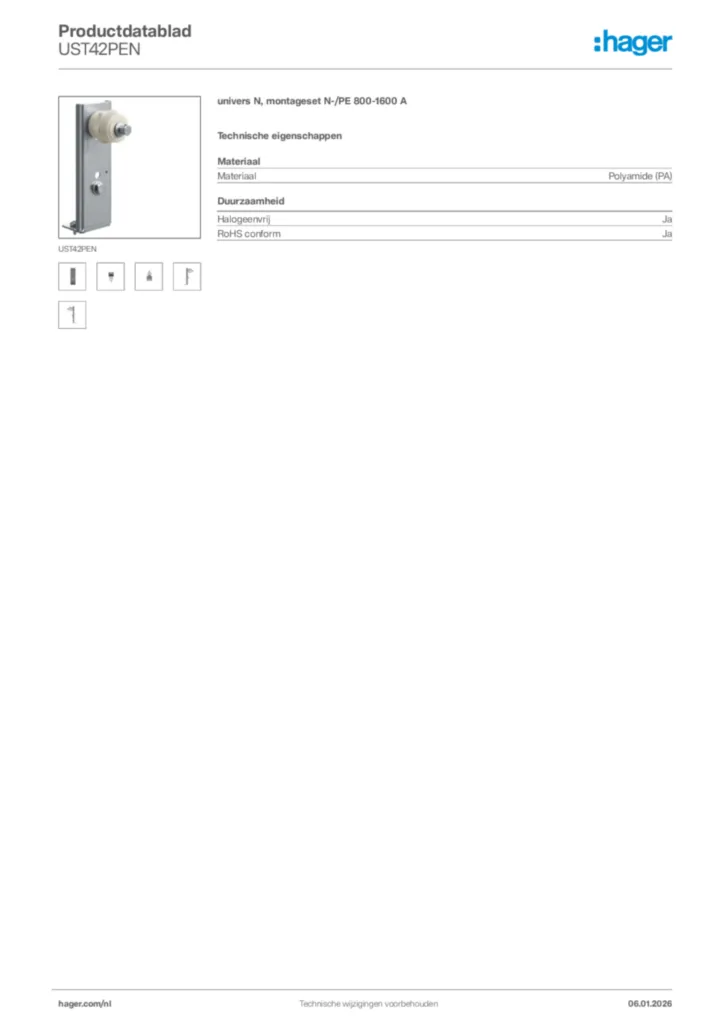Afbeelding Hager Productdatablad UST42PEN | Hager Nederland