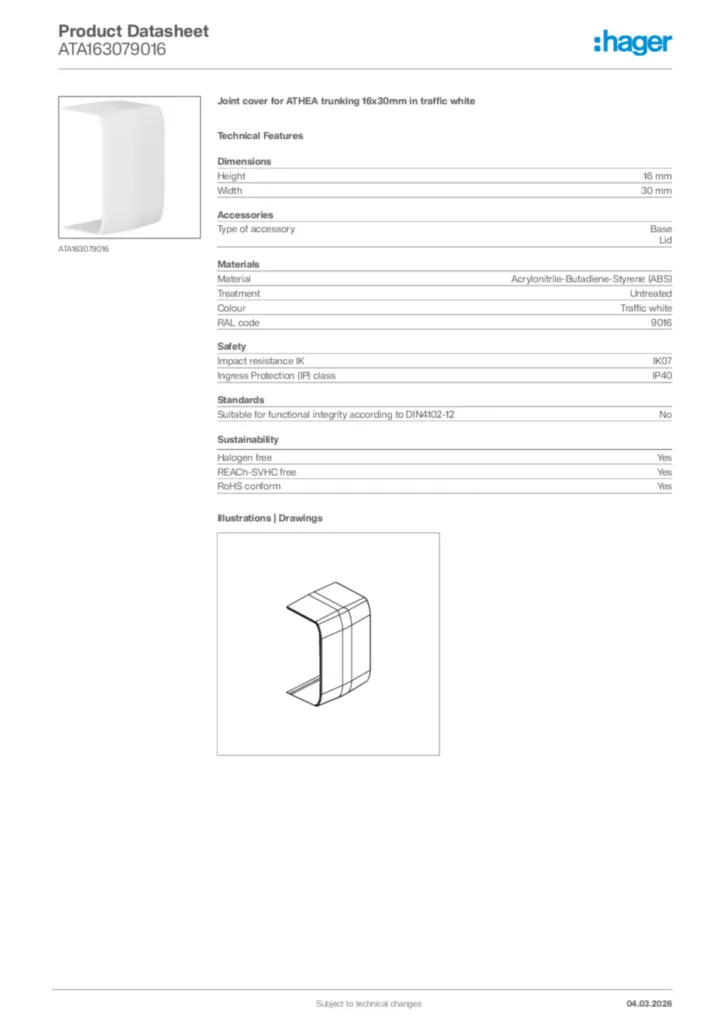 Image Hager Product data sheet ATA163079016  | Hager Africa