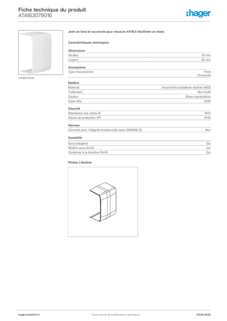 Image Hager Fiche technique du produit ATA163079016 | Hager Afrique