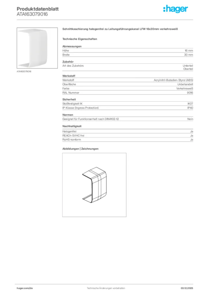 Bild Hager Produktdatenblatt ATA163079016 | Hager Deutschland