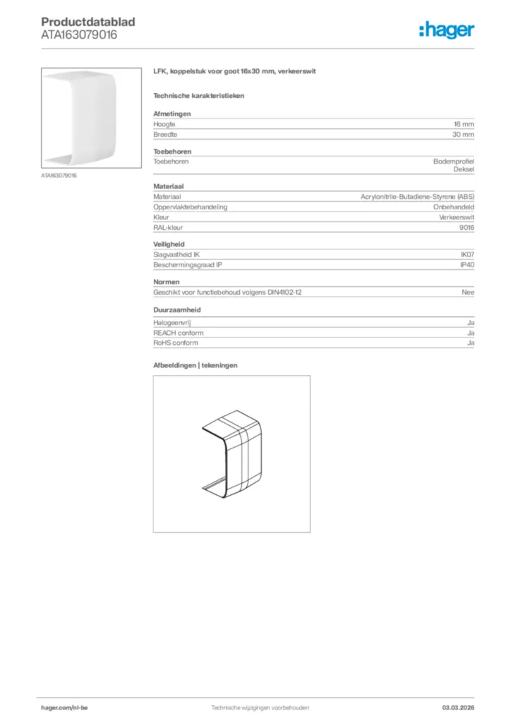Afbeelding Hager Productdatablad ATA163079016 | Hager Belgium