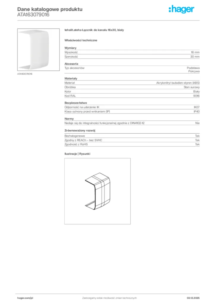 Zdjęcie Hager Dane katalogowe produktu ATA163079016 | Hager Polska
