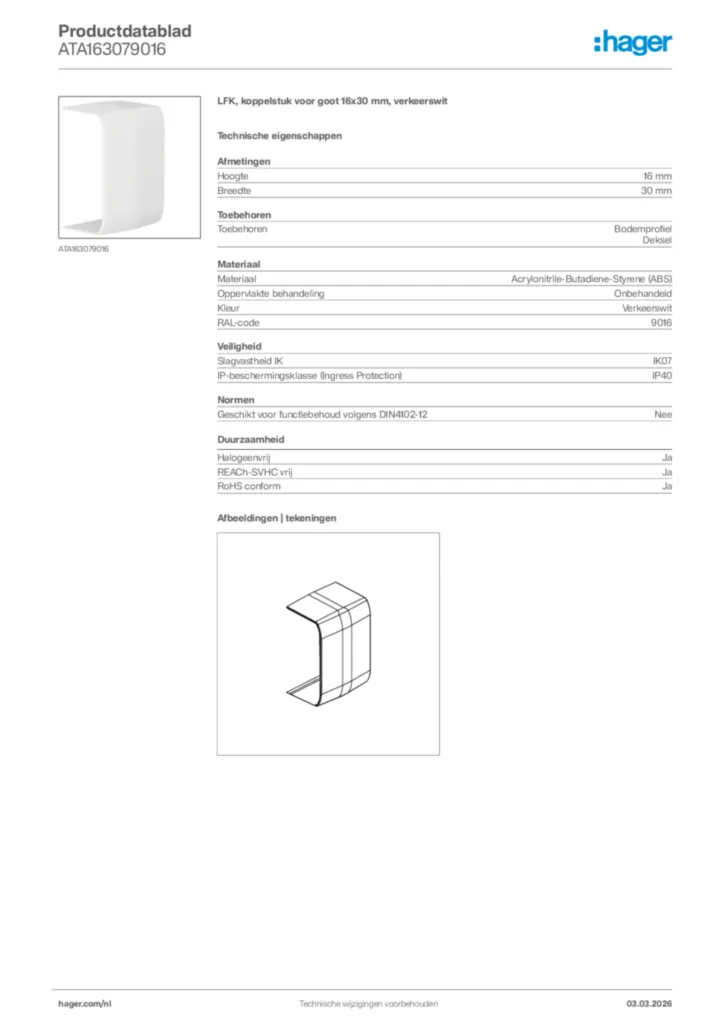 Afbeelding Hager Productdatablad ATA163079016 | Hager Nederland
