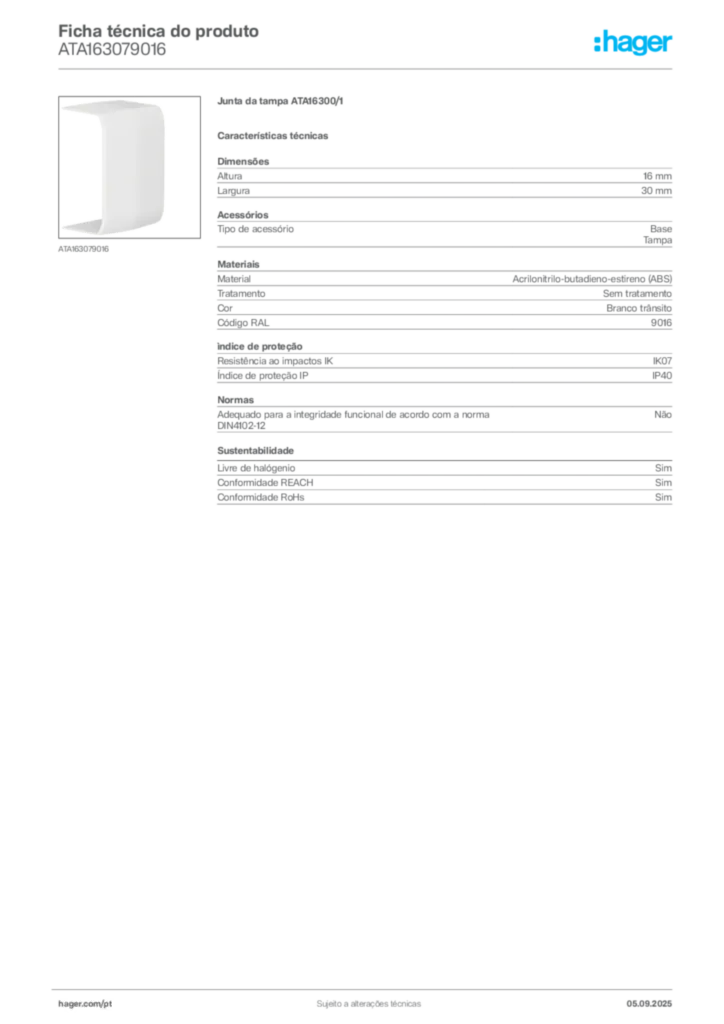 Imagem Hager Ficha técnica do produto ATA163079016 | Hager Portugal