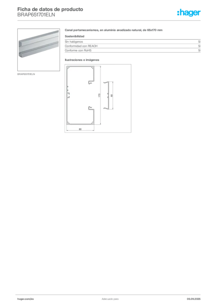 Imagen Hager Ficha de datos de producto BRAP651701ELN | Hager España