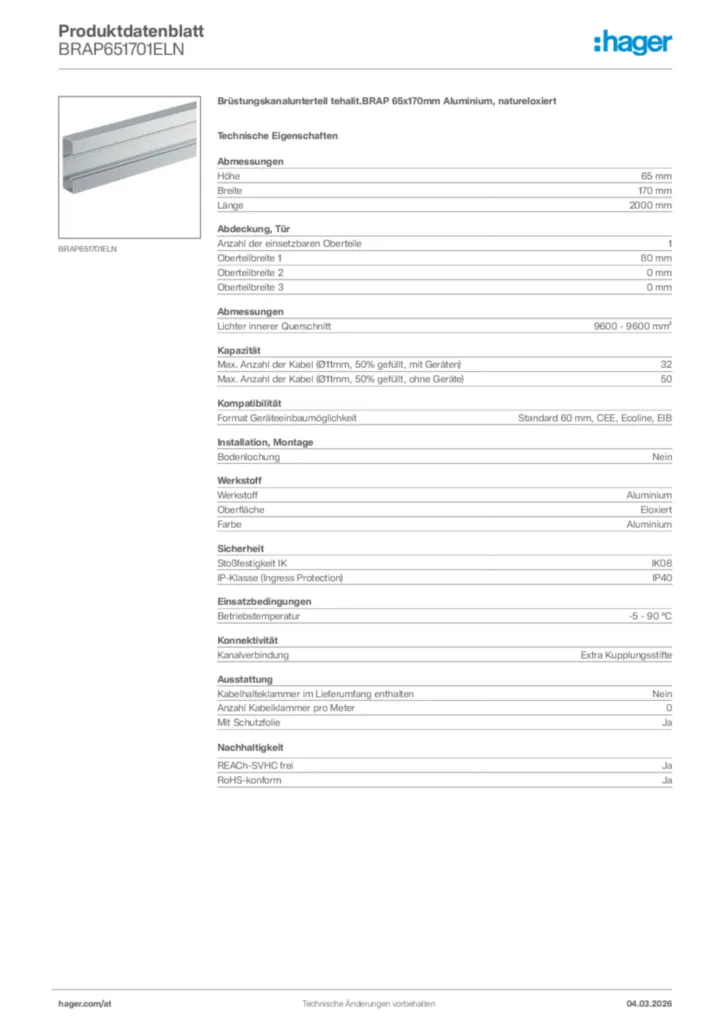 Bild Hager Produktdatenblatt BRAP651701ELN | Hager Deutschland