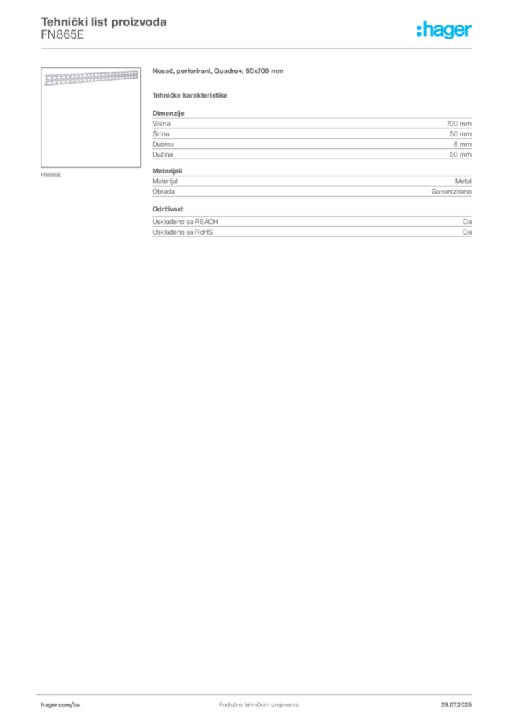 Slika Hager Product data sheet FN865E  | Hager