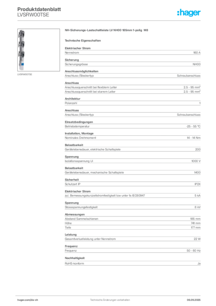Bild Hager Produktdatenblatt LVSRW00TSE | Hager Schweiz