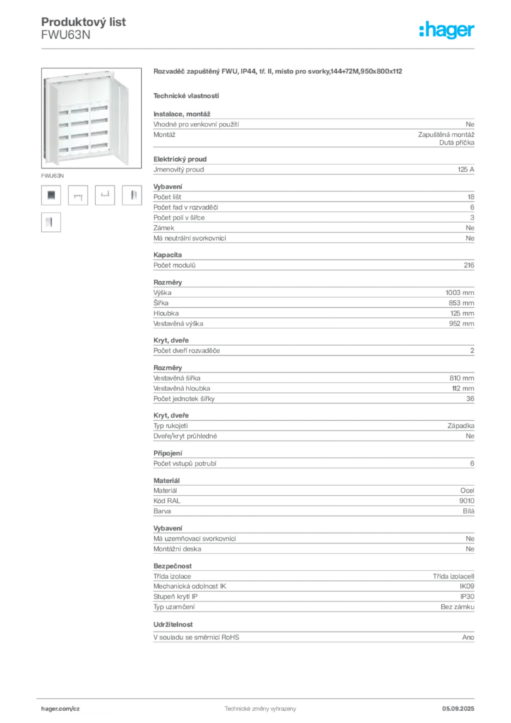 Obrázek Hager Produktový list FWU63N | Hager