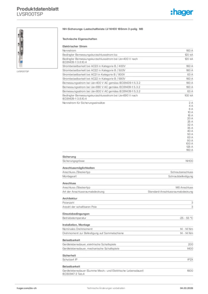 Bild Hager Produktdatenblatt LVSR00TSP | Hager Schweiz