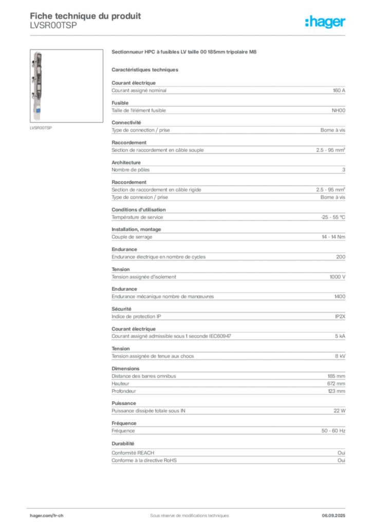 Image Hager Fiche technique du produit LVSR00TSP | Hager Suisse