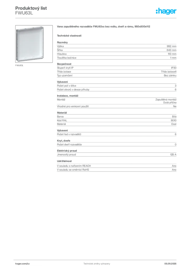 Obrázek Hager Produktový list FWU63L | Hager