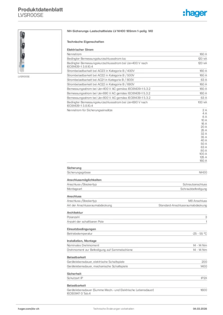 Bild Hager Produktdatenblatt LVSR00SE | Hager Schweiz
