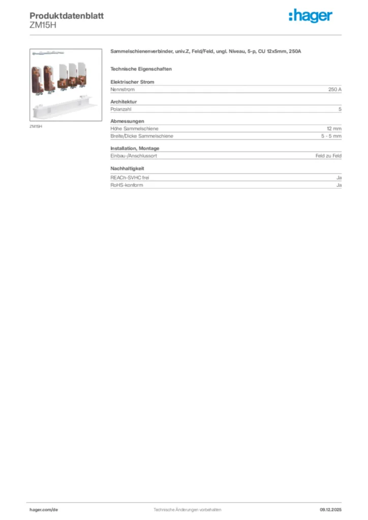 Hager Produktdatenblatt ZM15H