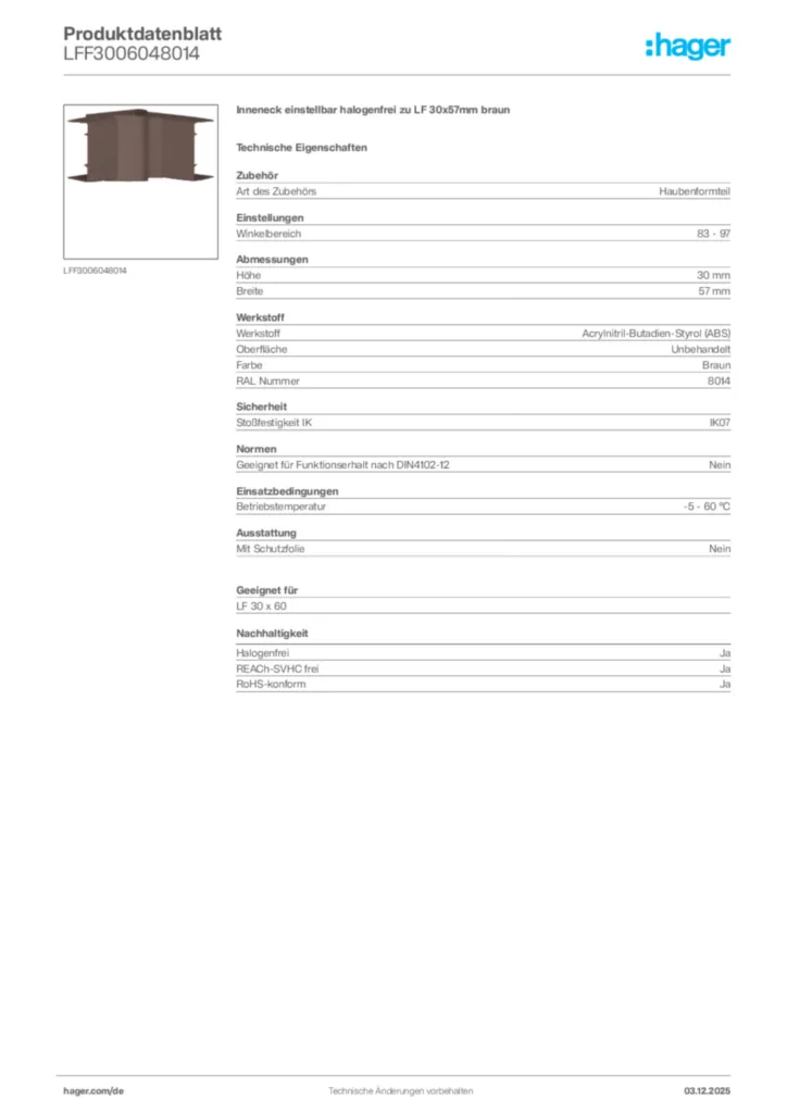 Bild Hager Produktdatenblatt LFF3006048014 | Hager Deutschland