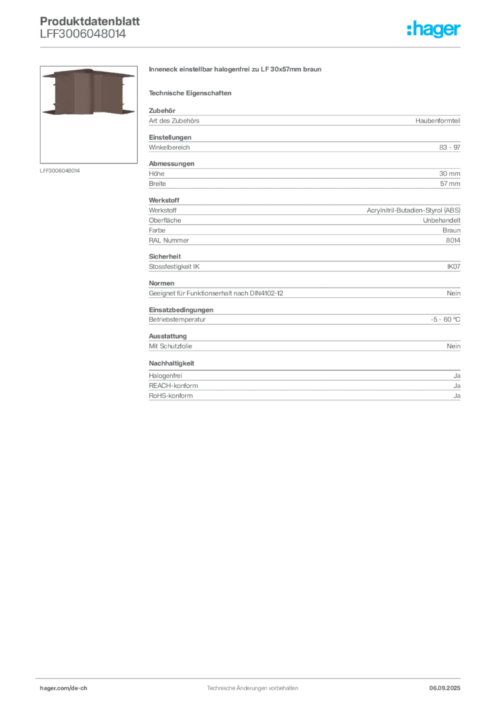 Bild Hager Produktdatenblatt LFF3006048014 | Hager Schweiz