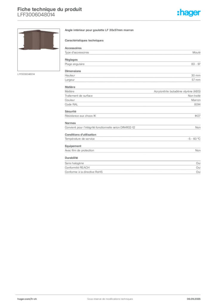 Image Hager Fiche technique du produit LFF3006048014 | Hager Suisse