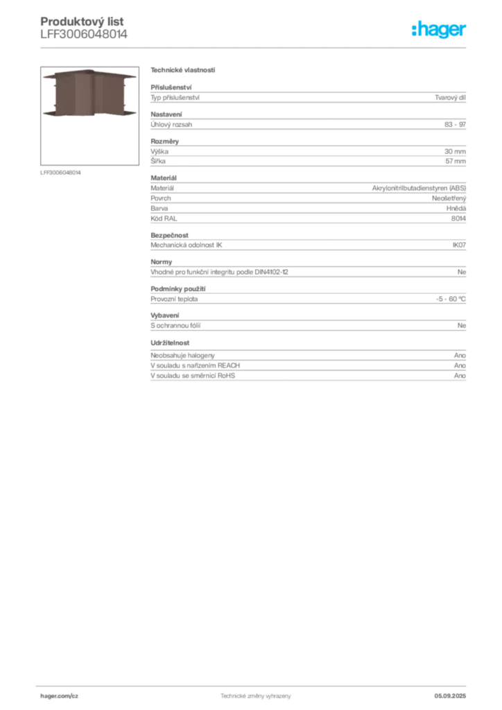 Obrázek Hager Produktový list LFF3006048014 | Hager