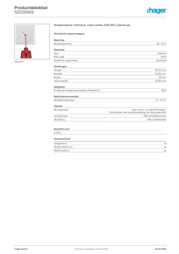 Afbeelding Hager Productdatablad 52028989 | Hager Nederland