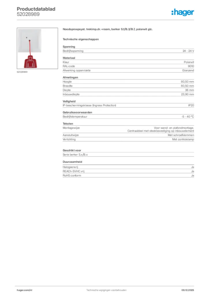 Afbeelding Hager Productdatablad 52028989 | Hager Nederland