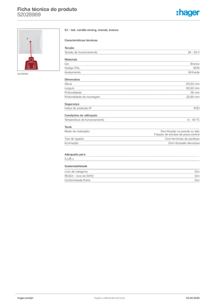 Imagem Hager Ficha técnica do produto 52028989 | Hager Portugal