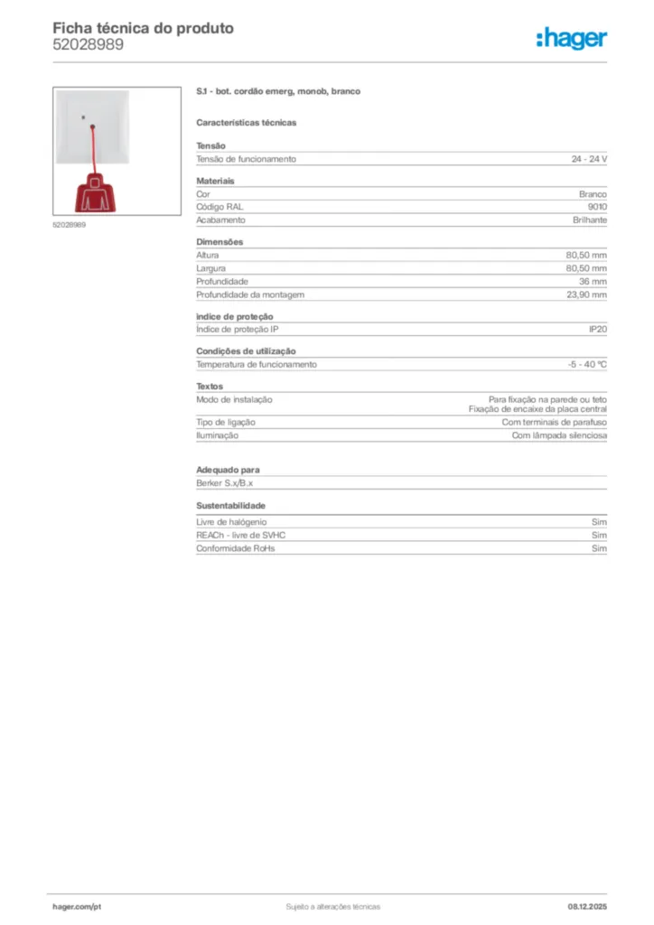 Imagem Hager Ficha técnica do produto 52028989 | Hager Portugal