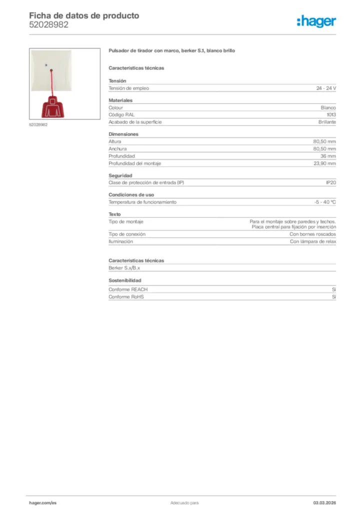 Imagen Hager Ficha de datos de producto 52028982 | Hager España