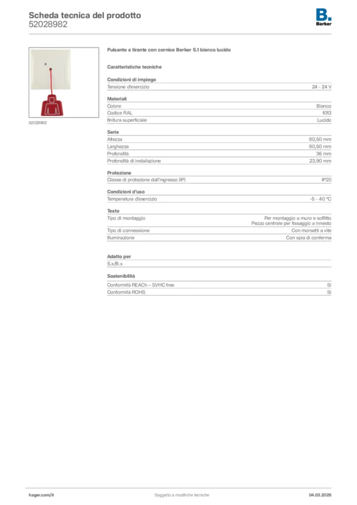 Immagine Berker Scheda tecnica del prodotto 52028982 | Hager Italia