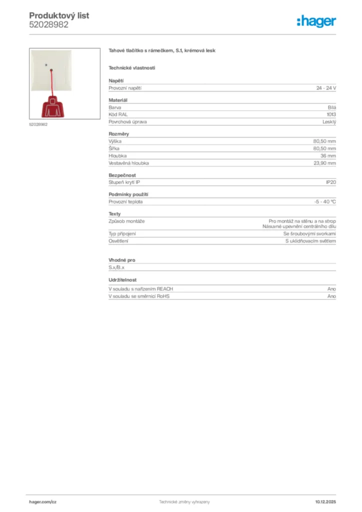 Obrázek Hager Produktový list 52028982 | Hager