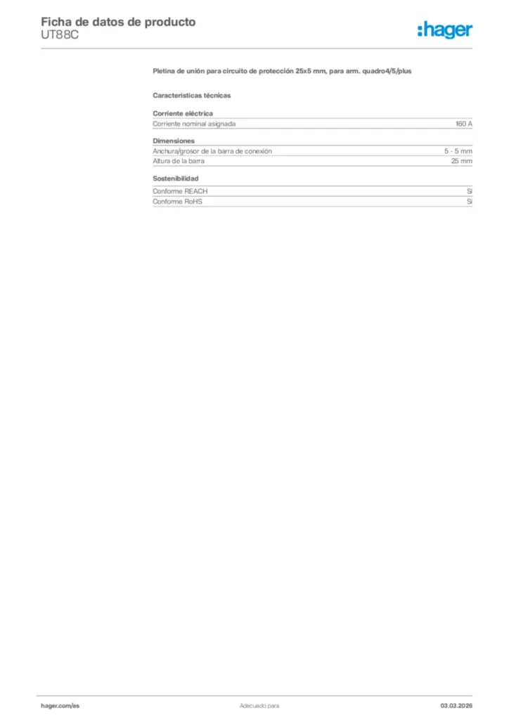 Imagen Hager Ficha de datos de producto UT88C | Hager España