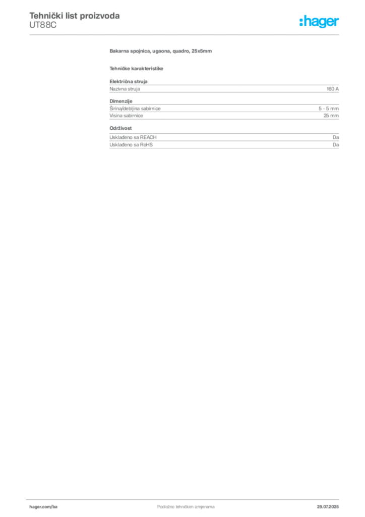 Slika Hager Product data sheet UT88C  | Hager