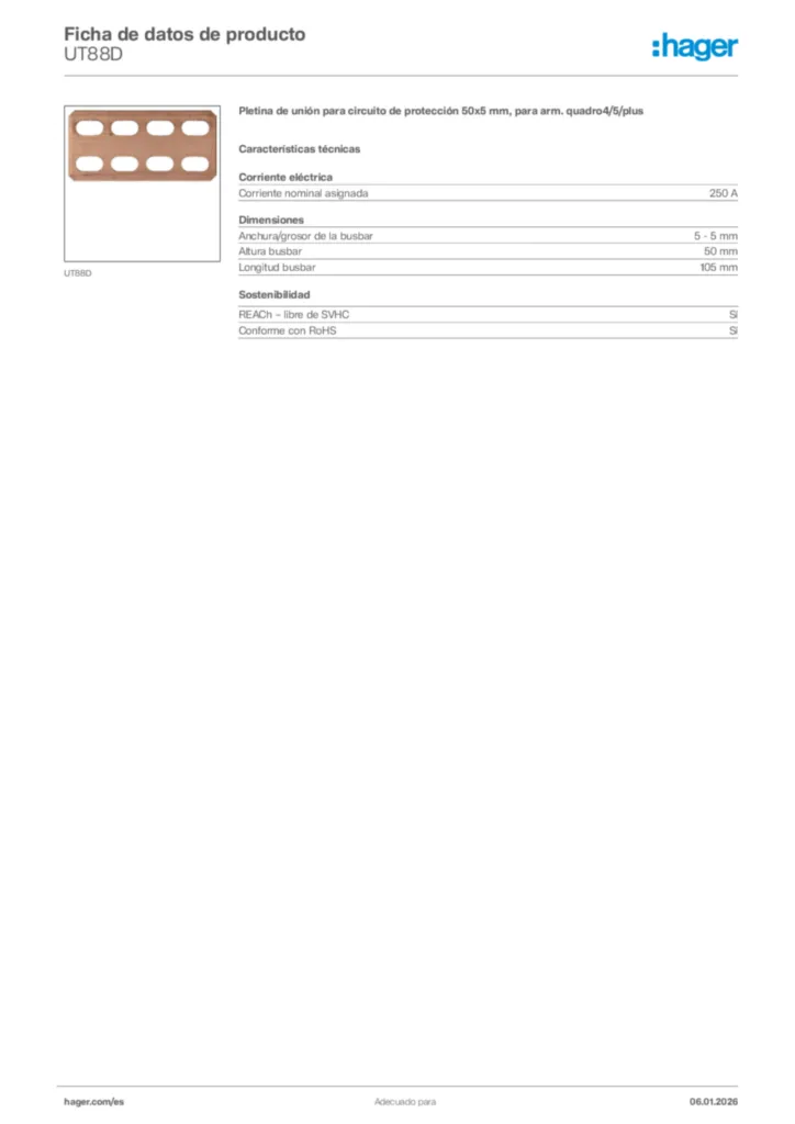 Imagen Hager Ficha de datos de producto UT88D | Hager España