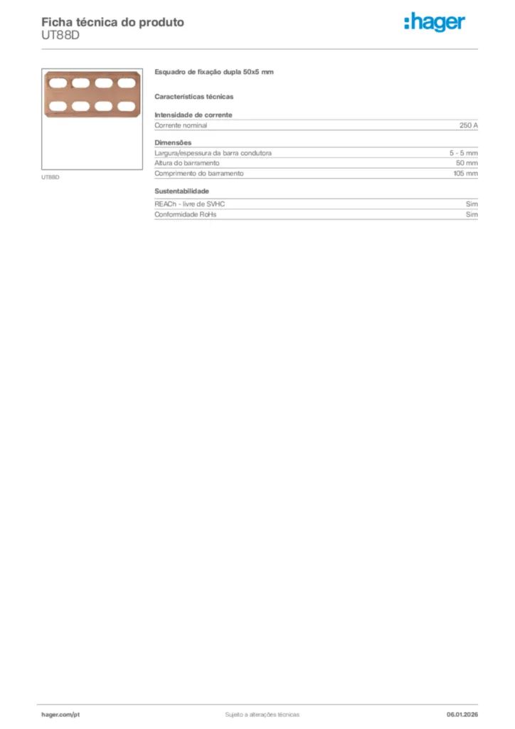Imagem Hager Ficha técnica do produto UT88D | Hager Portugal