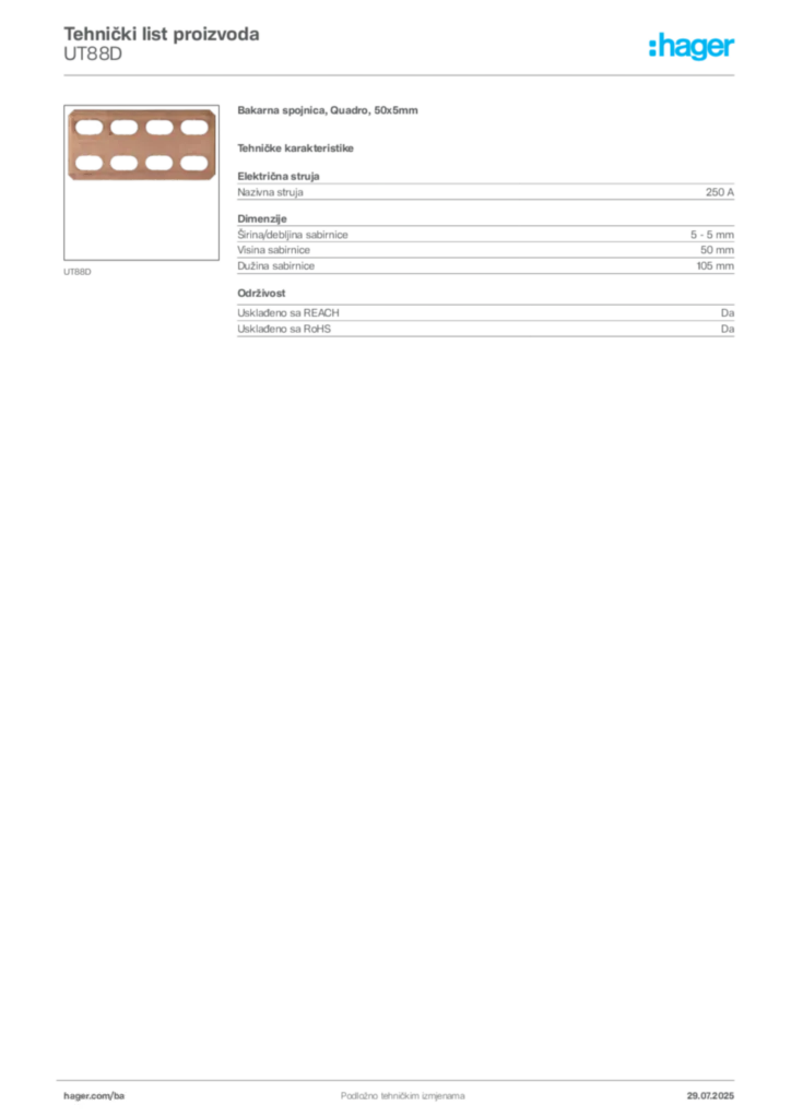 Slika Hager Product data sheet UT88D  | Hager