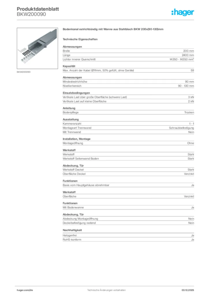 Bild Hager Produktdatenblatt BKW200090 | Hager Deutschland