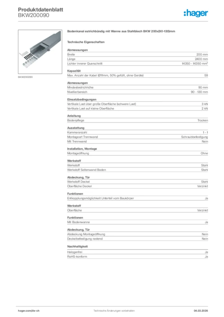 Bild Hager Produktdatenblatt BKW200090 | Hager Schweiz