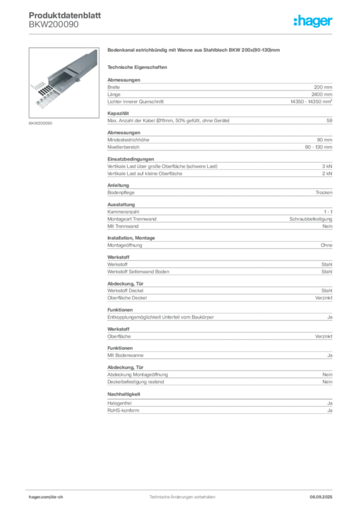 Bild Hager Produktdatenblatt BKW200090 | Hager Schweiz