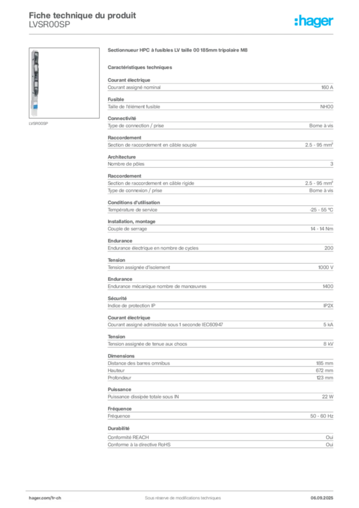 Image Hager Fiche technique du produit LVSR00SP | Hager Suisse