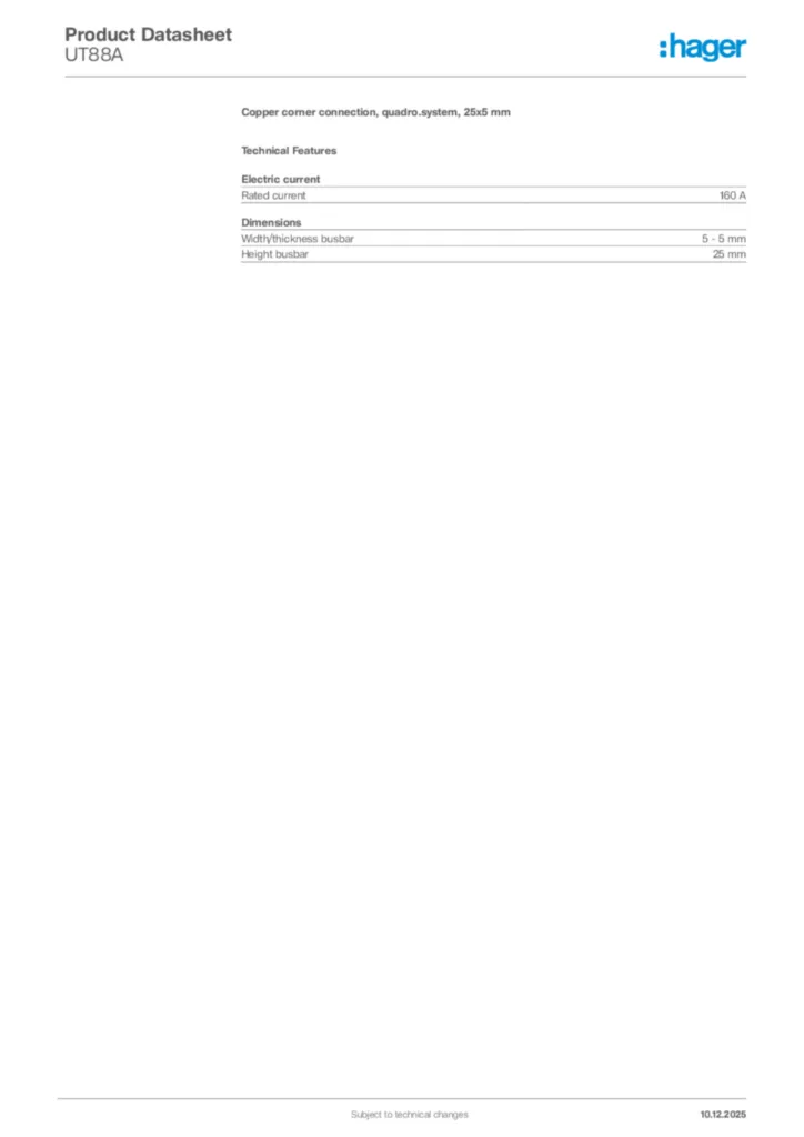 Image Hager Product data sheet UT88A  | Hager Africa