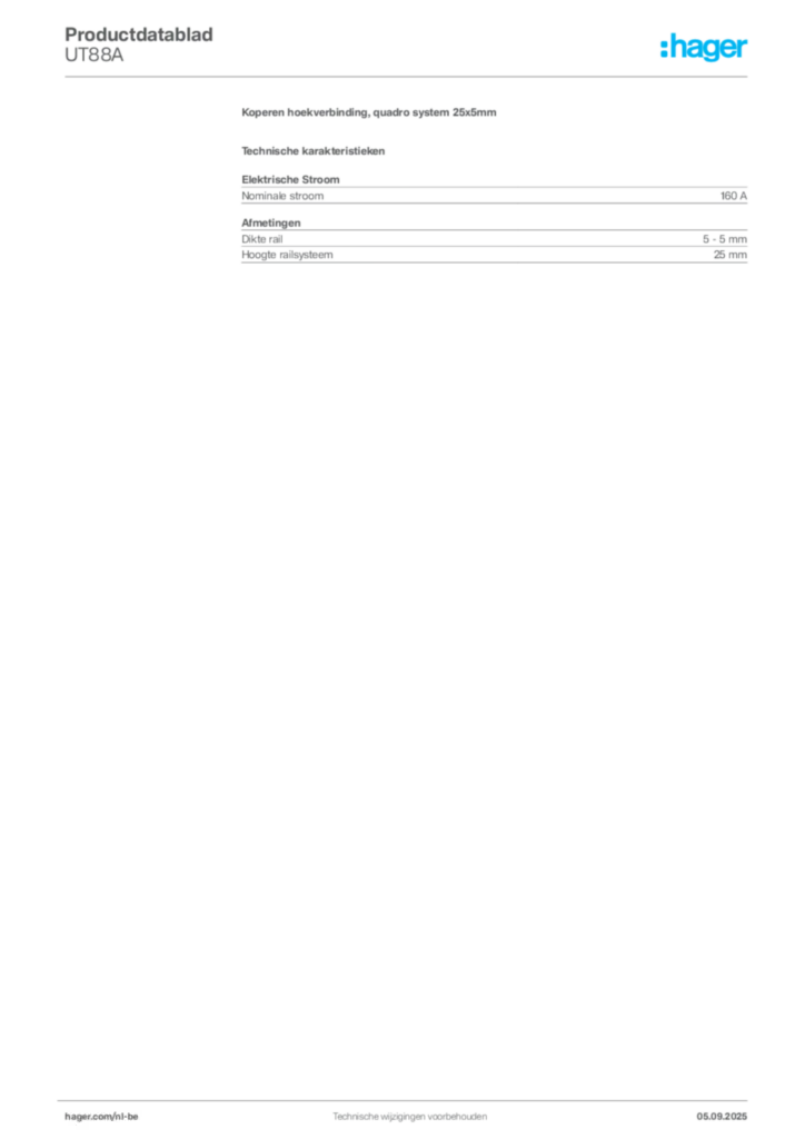 Afbeelding Hager Productdatablad UT88A | Hager Belgium