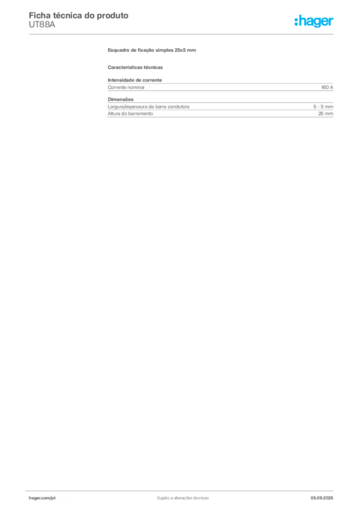 Imagem Hager Ficha técnica do produto UT88A | Hager Portugal