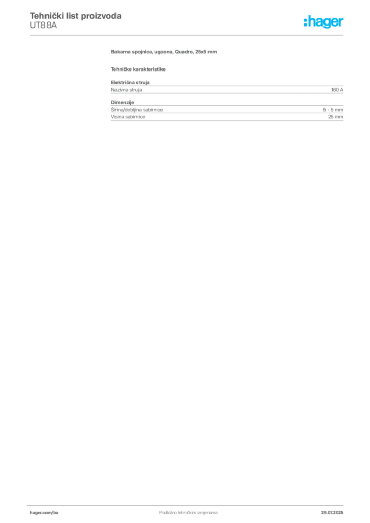 Slika Hager Product data sheet UT88A  | Hager