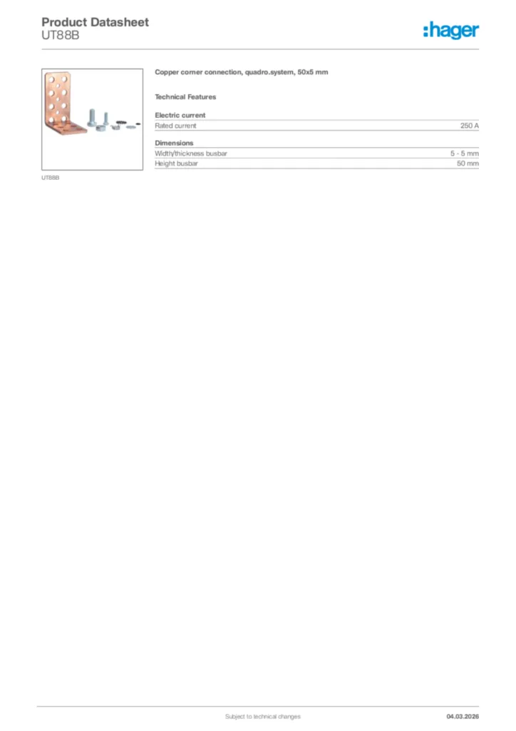 Image Hager Product data sheet UT88B  | Hager Africa